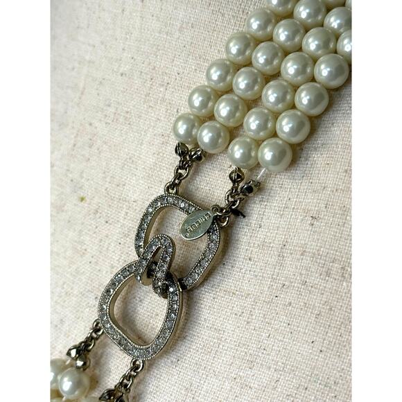 Chicos Multi Strand Pearl Tone Necklace w/ Crystal Bars Statement 38” - Picture 8 of 14